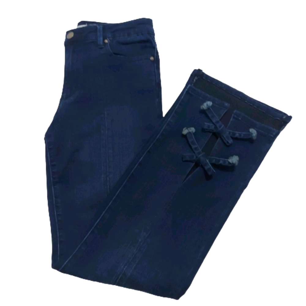 Tractr Front Slit Tie Detail & High Low Hem Jeans